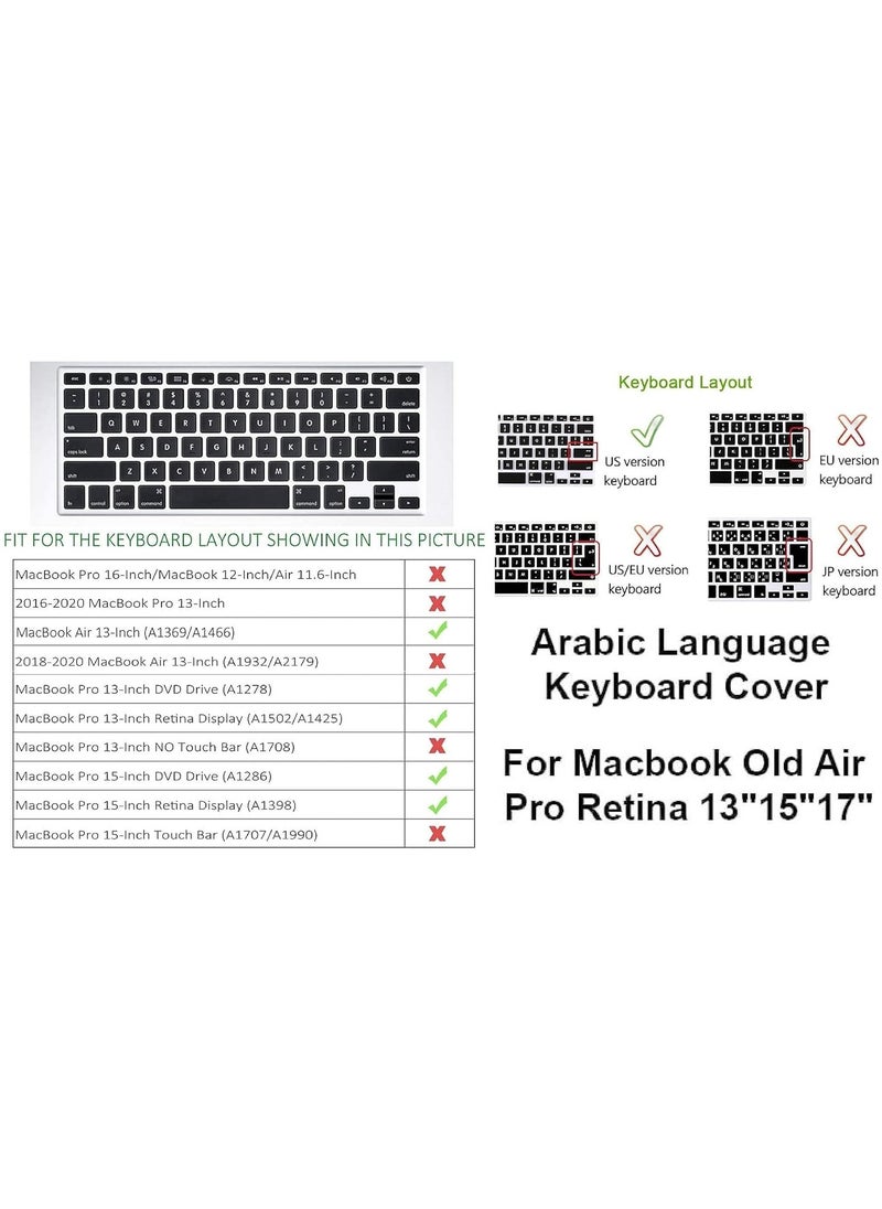 AMM US Layout Arabic English Keyboard Cover for Older Version MacBook Pro 13"/15" (A1278/A1286) & Macbook Retina 13"/15" (A1425/A1502/A1398) & Older Version MacBook Air 13" (A1369/A1466) Black  - Image 2