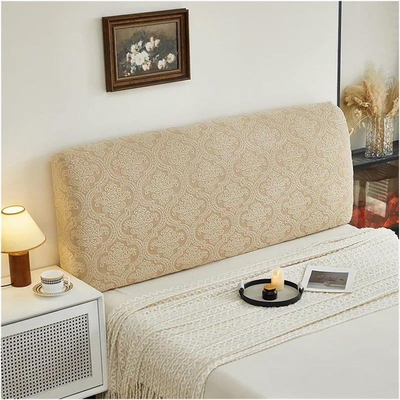 Dnyucen Headboard Covers Solid Color Jacquard Headboard Backrest Cover Elasticity Upholstered Dust Proof Slipcover(Light Gray,220x65cm) - Image 5