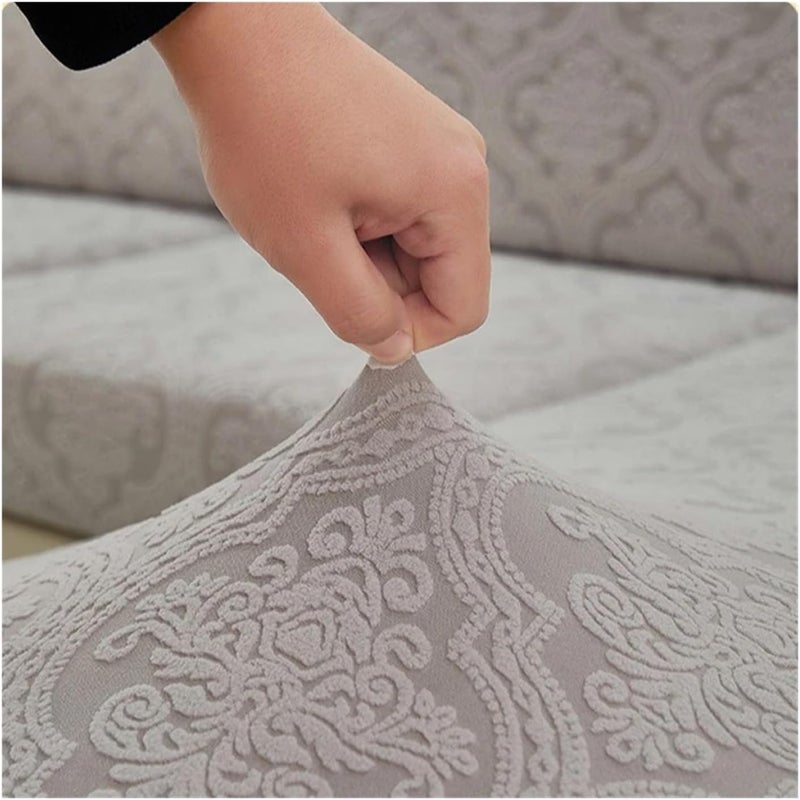 Dnyucen Headboard Covers Solid Color Jacquard Headboard Backrest Cover Elasticity Upholstered Dust Proof Slipcover(Light Gray,220x65cm) - Image 3