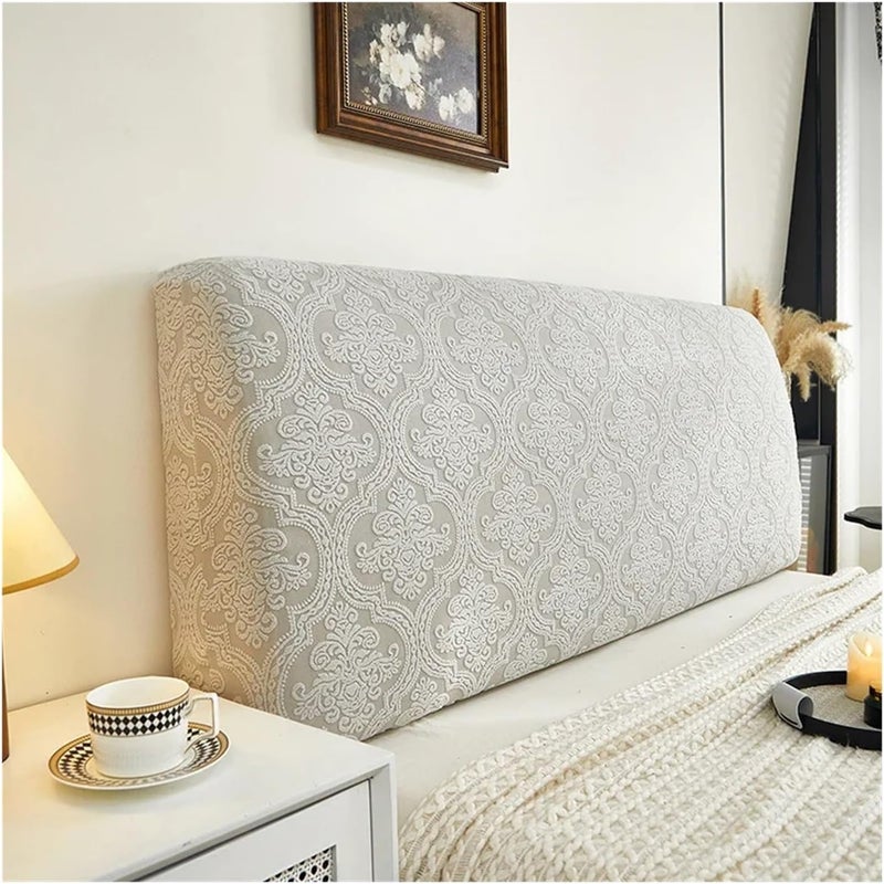 Dnyucen Headboard Covers Solid Color Jacquard Headboard Backrest Cover Elasticity Upholstered Dust Proof Slipcover(Light Gray,220x65cm) - Image 1