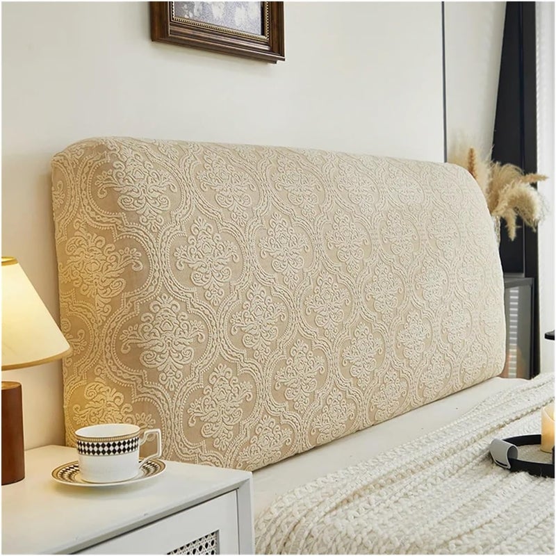 Dnyucen Headboard Covers Solid Color Jacquard Headboard Backrest Cover Elasticity Upholstered Dust Proof Slipcover(Light Gray,220x65cm) - Image 2