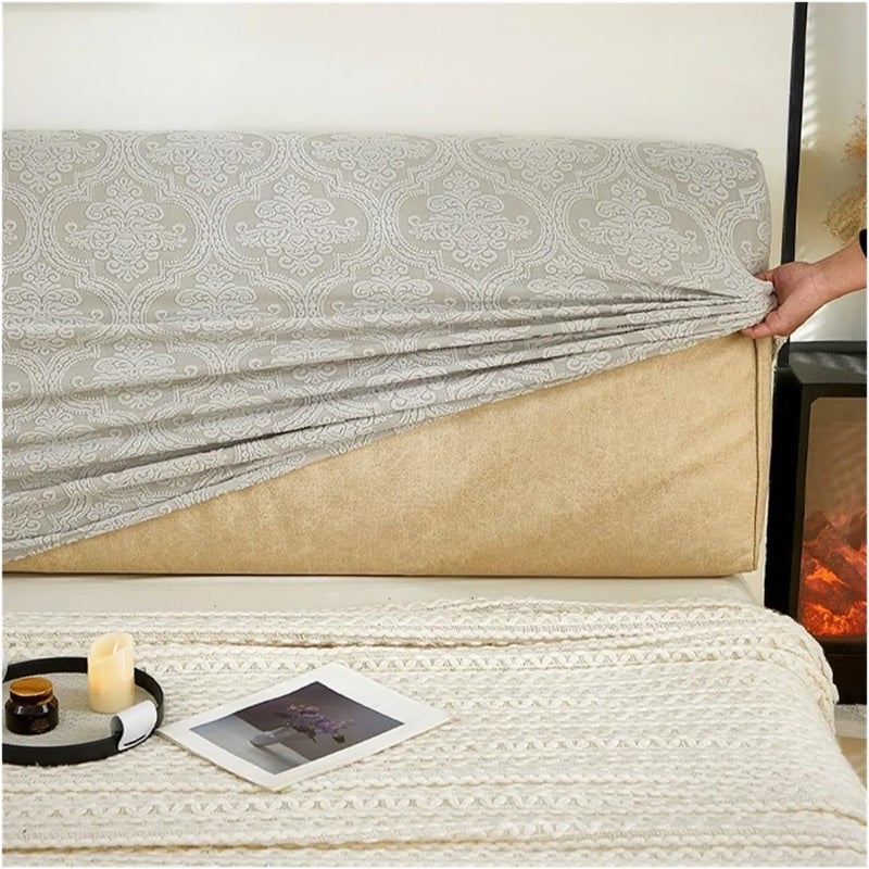 Dnyucen Headboard Covers Solid Color Jacquard Headboard Backrest Cover Elasticity Upholstered Dust Proof Slipcover(Light Gray,220x65cm) - Image 4