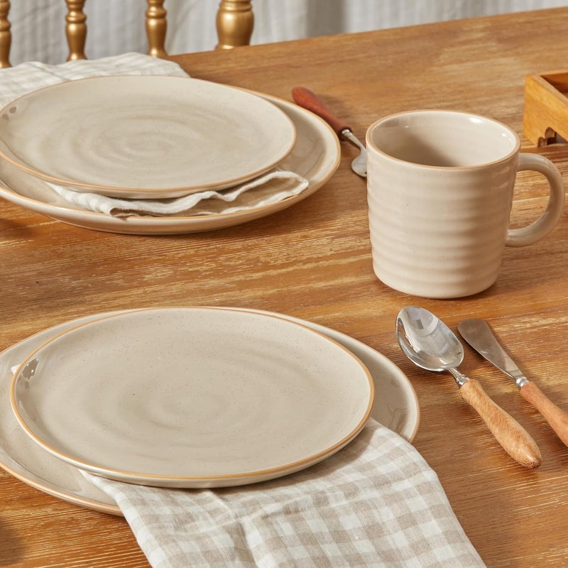 Bico Light Beige Dinner Plates Set Set of 4 Microwave and Dishwasher Safe for Main Course Steak Pasta - Image 4