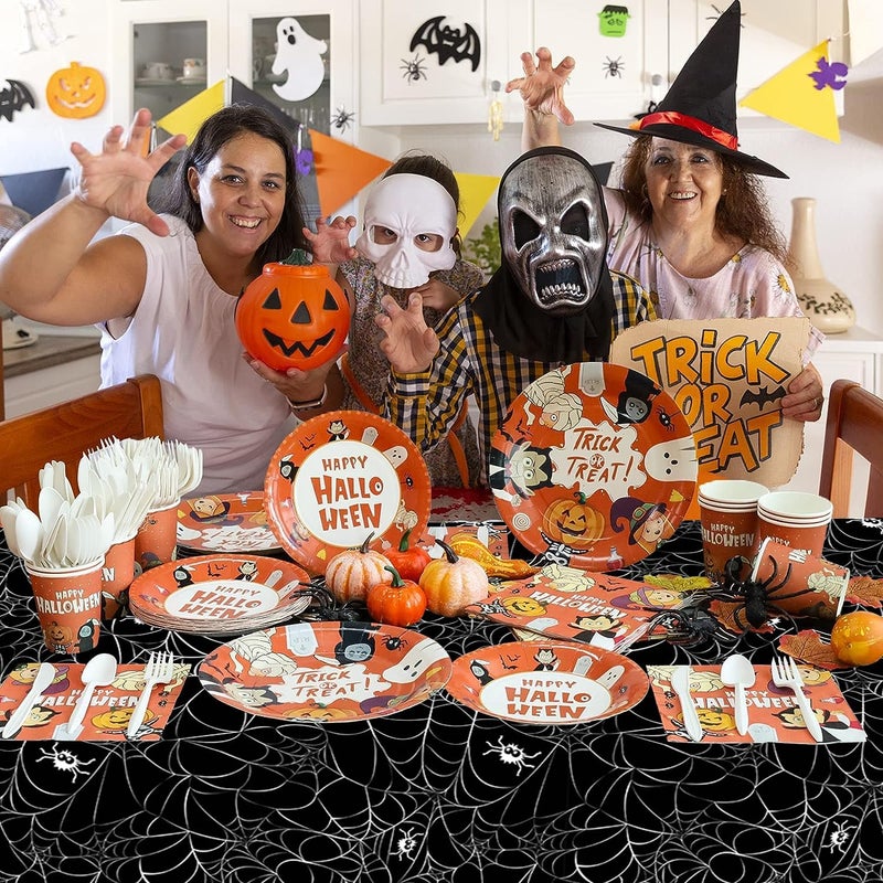 ATFUNSHOP Halloween Tablecloth Plastic 4PACKS 54 X 108 Rectangular Black Spider Web Disposable Table Cover Waterproof Spillproof Table Cloth - Image 4
