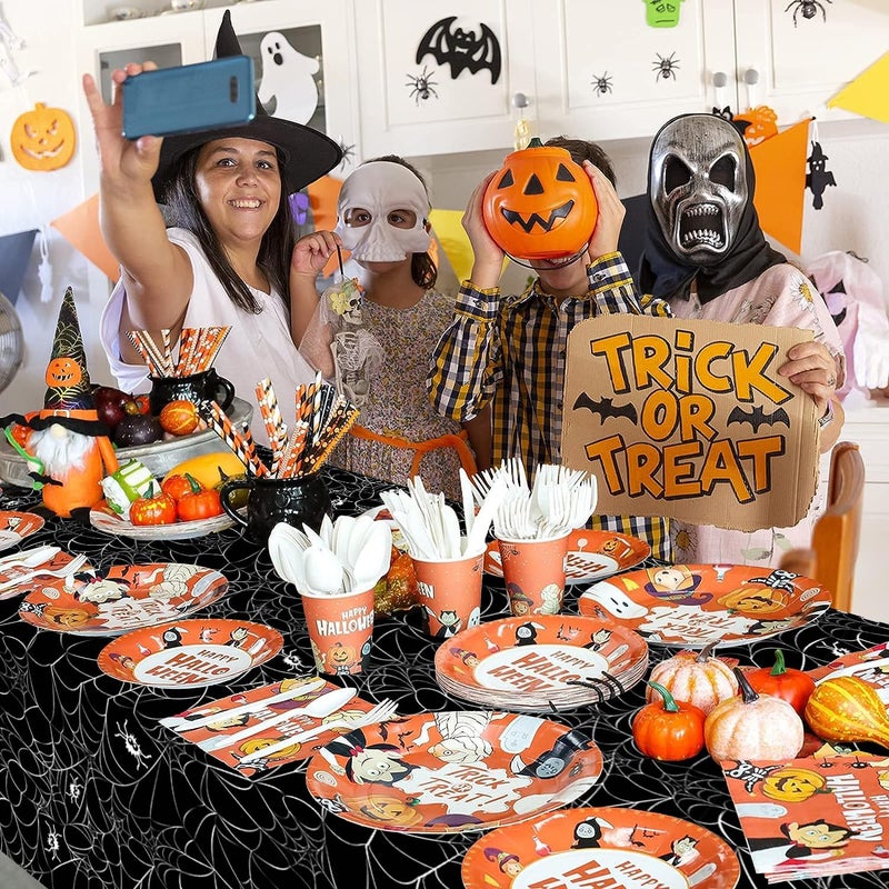 ATFUNSHOP Halloween Tablecloth Plastic 4PACKS 54 X 108 Rectangular Black Spider Web Disposable Table Cover Waterproof Spillproof Table Cloth - Image 2