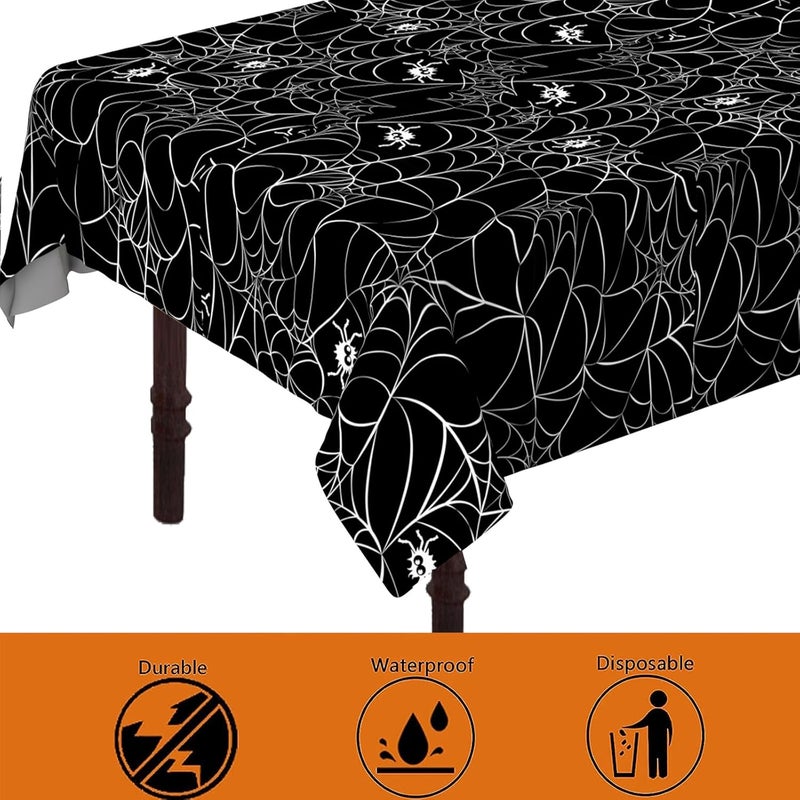 ATFUNSHOP Halloween Tablecloth Plastic 4PACKS 54 X 108 Rectangular Black Spider Web Disposable Table Cover Waterproof Spillproof Table Cloth - Image 5