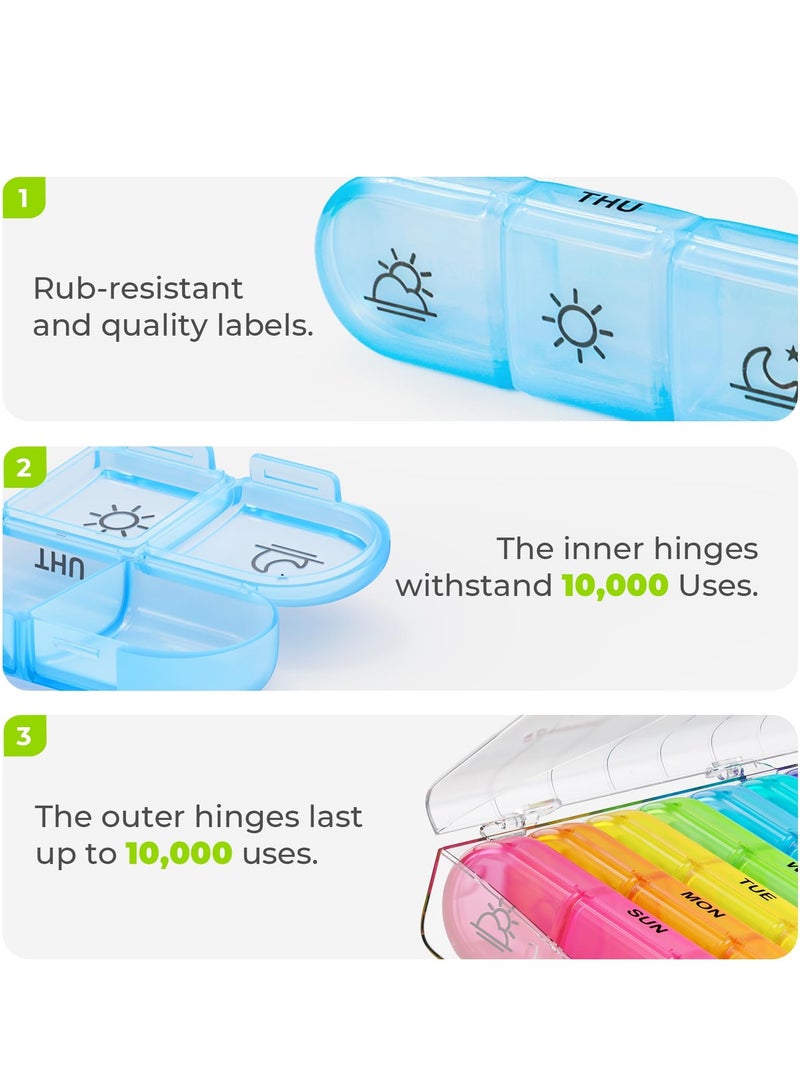 Pill Organizer 3 Times a Day, Large Weekly Pill Case 7 Day, Daily Pill Box with 21 Compartments, Pill Dispenser Supplement Holder for Pills/Vitamin/Fish Oil - Image 4