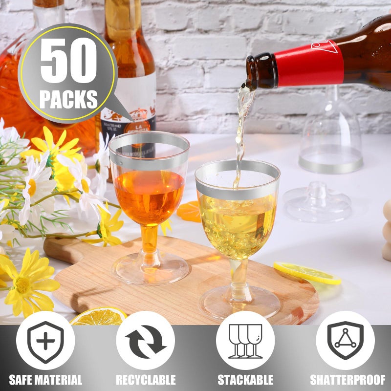 Thenshop 50 Pack 5 oz Plastic Champagne Flutes Clear Disposable Wine Glasses Cups with Stem Reusable Goblets Shatterproof Cocktail Cups for Mother's Day Wedding Party Holiday Dessert(Silver Rim) - Image 3