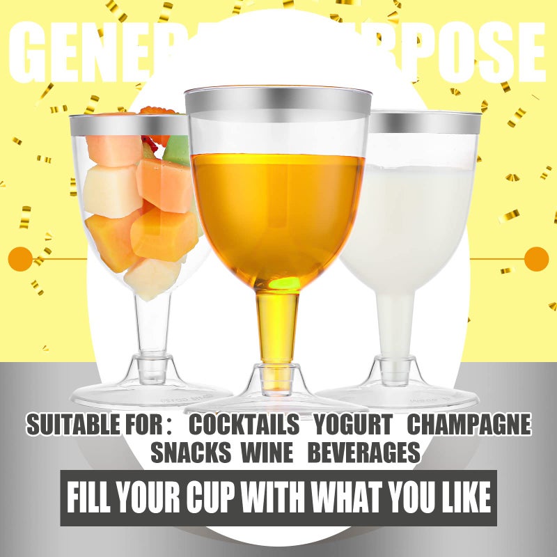 Thenshop 50 Pack 5 oz Plastic Champagne Flutes Clear Disposable Wine Glasses Cups with Stem Reusable Goblets Shatterproof Cocktail Cups for Mother's Day Wedding Party Holiday Dessert(Silver Rim) - Image 4