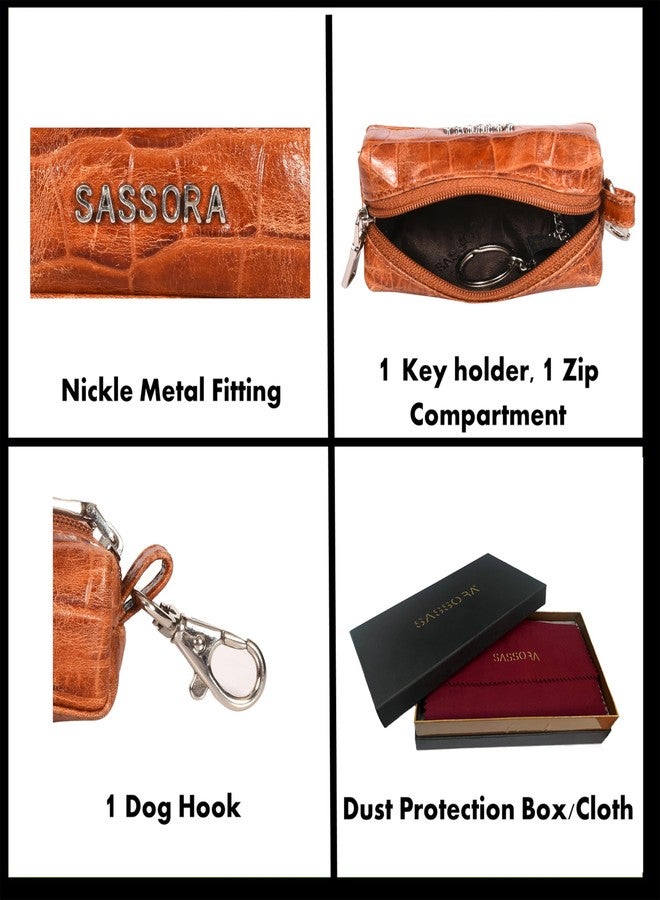 Sassora Premium Leather Small Keycase For Men & Women (Tan) - Image 3