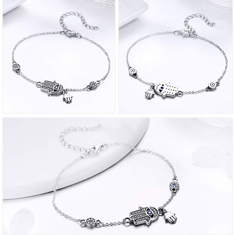 SLUYNZ 925 Sterling Silver Fatima Hamsa Hand Evil Eye Bracelet for Women Blue Round Eyes Bracelet - Image 3