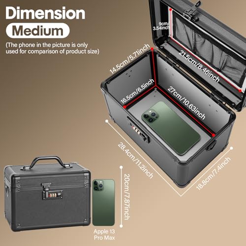 LOCKCURX Large Lock Box - Security Combination Lock Box, Locking Storage Case for Personal Items and Medicine, Childproof Lockable Lockbox for Home/Office/School, 11.2x7.4x6.8 Inch, Black - Image 3