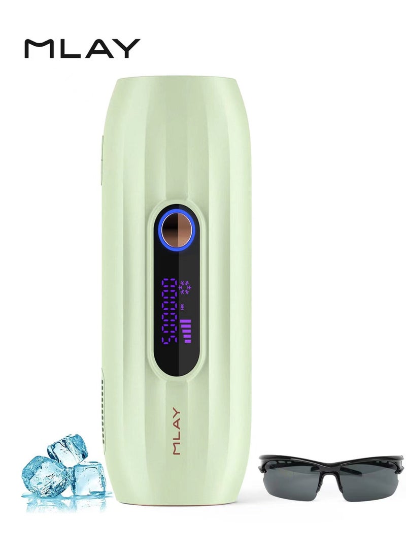 ملاي جهاز إزالة الشعر بالليزر T15 Ice Compress IPL Sapphire Laser 0.6 ثانية/فلاش، 500000 ومضة، 5 مستويات للطاقة، جهاز إزالة الشعر بالليزر الدائم غير المؤلم للوجه والساق والذراع والإبط وخط البكيني باللون الأخضر - Image 1