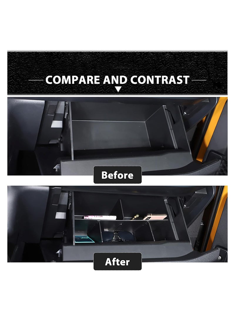 Glove Box Organizer for 2021-2022 Bronco 2/4-Door, Black ABS Storage Dividers for Passenger Side, Car Interior Accessories, Phone Pocket Organizer Insert for Glove Compartment. - Image 4