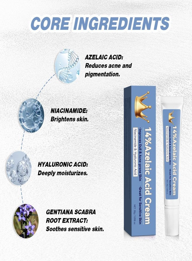 Grospe 14% Azelaic Acid Acne Cream for Face,14% Azelaic Acid With Hyaluronic Acids for Face Redness Smooth, Anti Acne Breakouts Azelaic Acid Serum Balance Excess Oil & Soothing No Irritation - Image 4