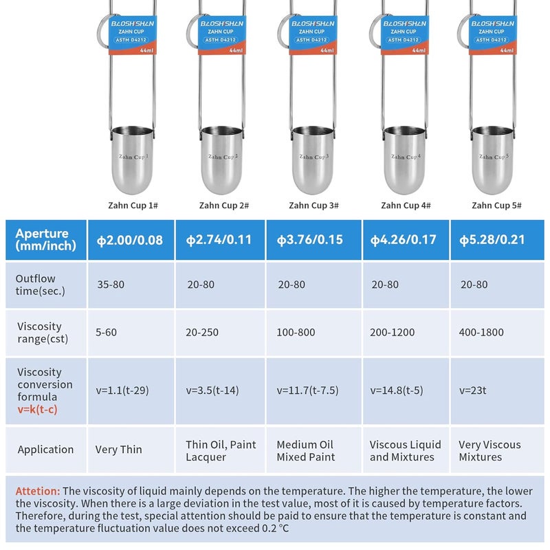 BAOSHISHAN NO.2 Zahn Cup Viscosity Cup #2 Dip Type 44ml Stainless Steel Viscometer Flow Cup for Paint Finishes Oil Dye Sauce Honey | ASTM D4212 Compliant, 44ml, Dip Type, For Paint, Ink Viscosity Testing and QC Control - Image 5
