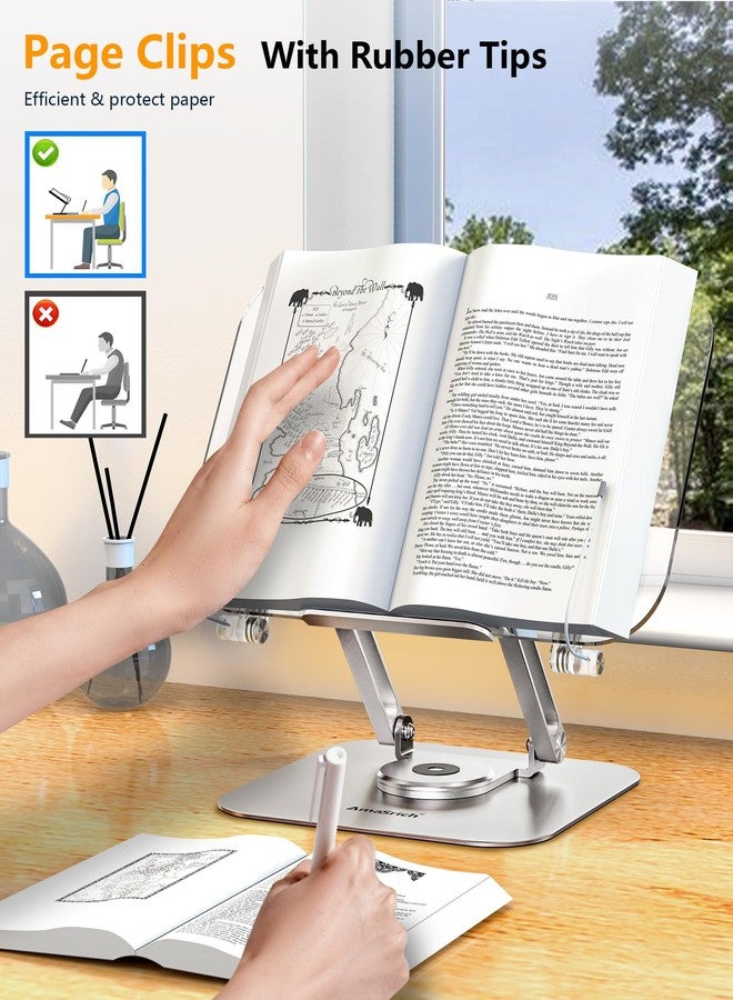 إيه سي آيلاند حامل كتب أكريليك من ACIsland للقراءة - حامل قابل للتعديل بقاعدة دوارة 360 درجة ومشابك للصفحات - حامل مكتبي قابل للطي لعرض كتب الطبخ، والنوتات الموسيقية، وكتب الكمبيوتر المحمول، والوصفات، والكتب الدراسية - استخدام بدون استخدام اليدين - مصنوع من الألومنيوم - Image 2