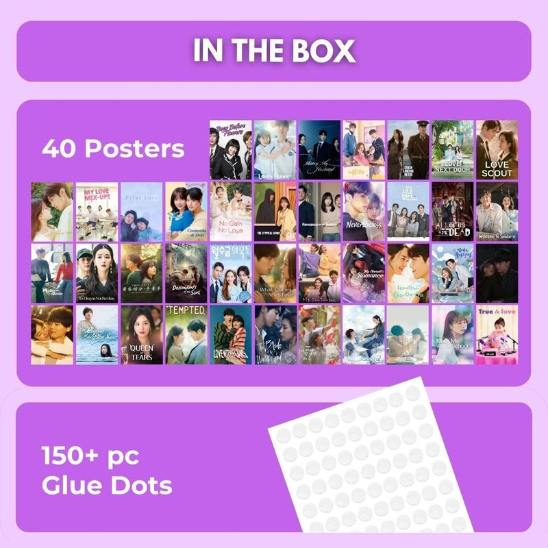 auraposter Paper Korean Drama Dramacore Aesthetic Wall Collage Kit 40-Piece Mini Posters Set (15x10 cm) | K-Drama, C-Drama, J-Drama Inspired Wall Decor Glue Dots Included - Image 3