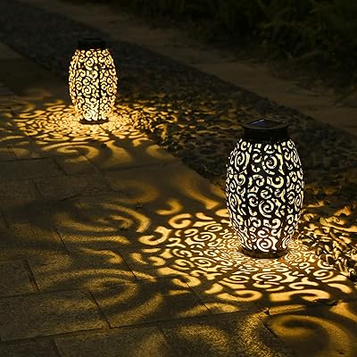 Tomshine Tomshine 2 Pack Solar Lanterns, Hanging Solar Lantern Outdoor Lantern Solar Powered Lantern with Handle Metal  - Image 1