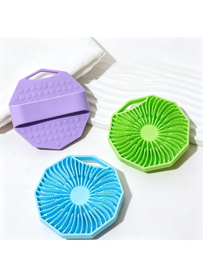3 Pcs Silicone Multifunctional Body Scrub Brush Set, Reusable Bath Exfoliating Massager, Soft Silicone Bristles for Shower Skin Cleansing, Scalp Back Body Dead Skin Removal Bathroom Cleaning Tools - Image 1