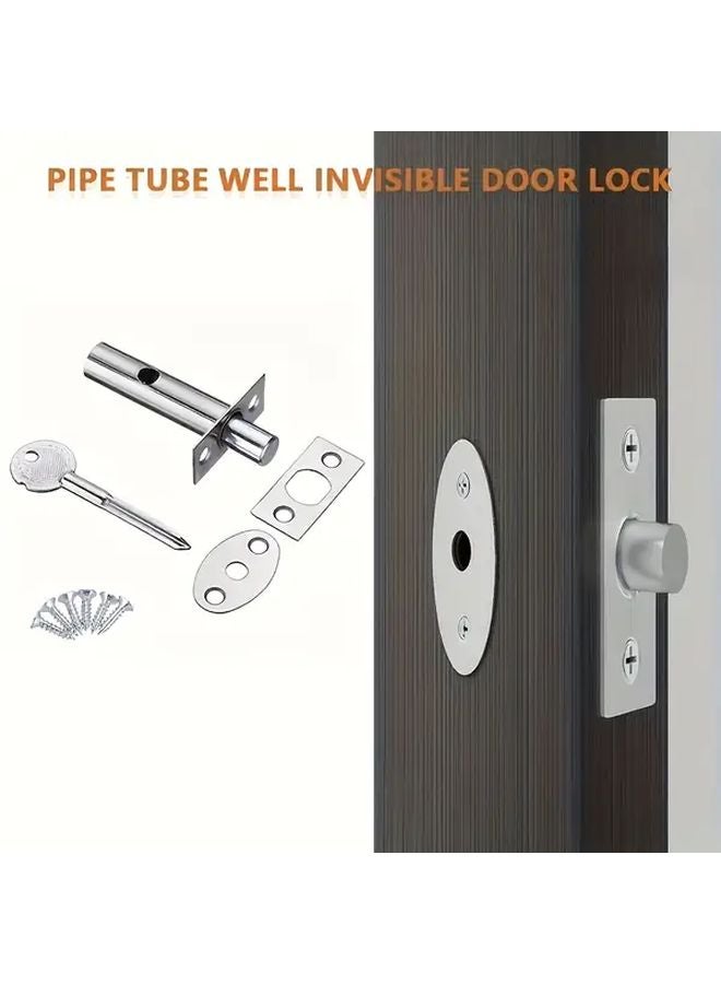 Metal Invisible Concealed Door Lock With Key Installation Screws Polished Finish - Image 3