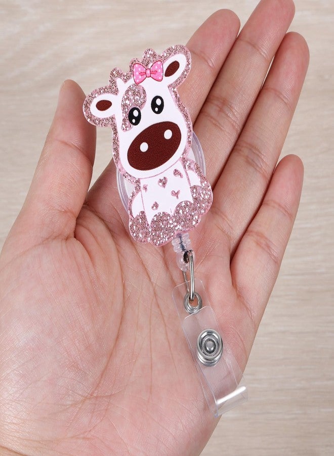 BVIIE Funny Pediatric Badge Reel, Cute Pink Cow Retractable ID Card Badge Holder, Name Tag Work Badge Clip for RN LPN CNA MA ER Night Shift Nurse Nursing Student Doctor Teacher, Nurse Gifts, Teacher Gifts - Image 2