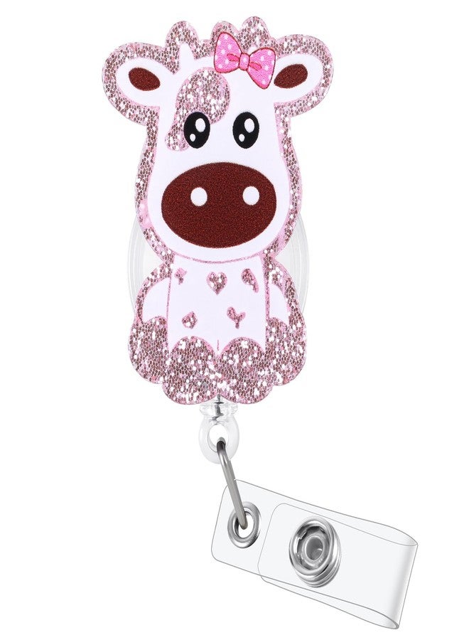 BVIIE Funny Pediatric Badge Reel, Cute Pink Cow Retractable ID Card Badge Holder, Name Tag Work Badge Clip for RN LPN CNA MA ER Night Shift Nurse Nursing Student Doctor Teacher, Nurse Gifts, Teacher Gifts - Image 1