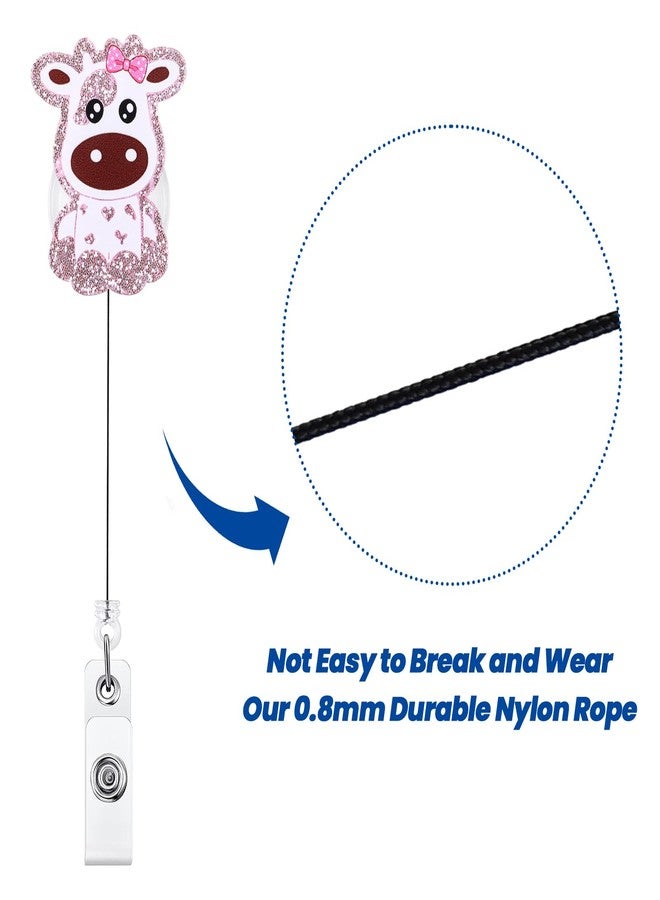 BVIIE Funny Pediatric Badge Reel, Cute Pink Cow Retractable ID Card Badge Holder, Name Tag Work Badge Clip for RN LPN CNA MA ER Night Shift Nurse Nursing Student Doctor Teacher, Nurse Gifts, Teacher Gifts - Image 5
