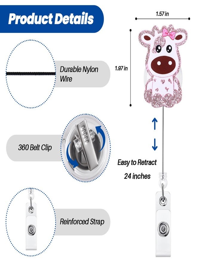 BVIIE Funny Pediatric Badge Reel, Cute Pink Cow Retractable ID Card Badge Holder, Name Tag Work Badge Clip for RN LPN CNA MA ER Night Shift Nurse Nursing Student Doctor Teacher, Nurse Gifts, Teacher Gifts - Image 4