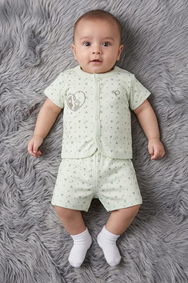 POPEES Toddlers Boy 2 Pcs Graphic Print Top And Bottom Set, Light Mint - Image 1
