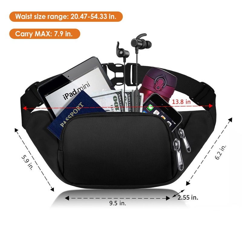 Syican Large Fanny Pack for Women Men - Syican Waist bag with 3-Zipper Pockets, Gifts for Enjoy Sports Traveling Workout Casual Hands-Free crossbody bags Fits MAX 7.9'' iPad & 6.6'' Phone - Image 2