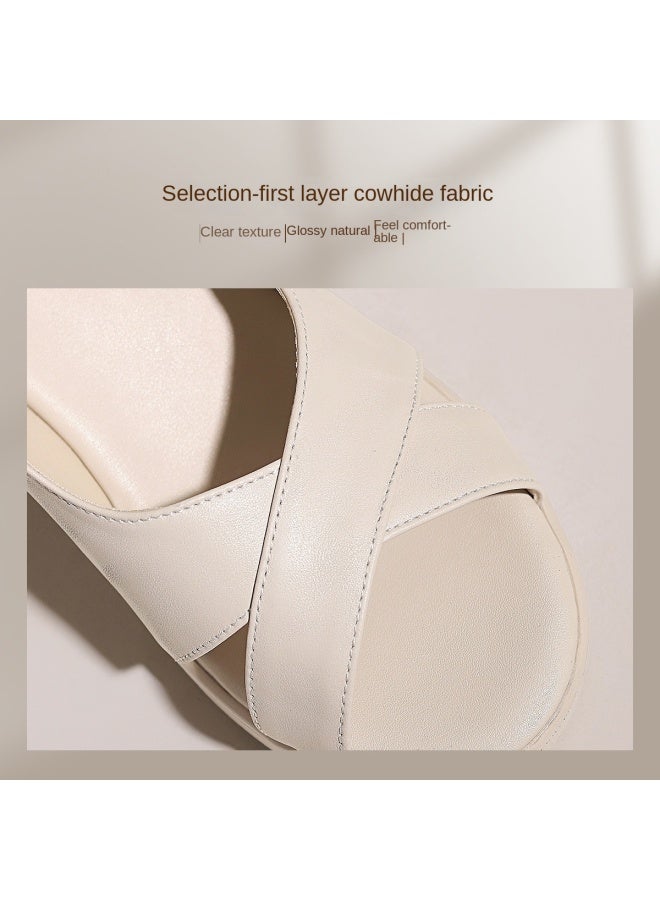 ZHR 【top Grain Leather】 صندل إسفين متعدد الاستخدامات أحذية موضة للنساء، صندال بكعب عالي، صندال جلد طبيعي، صندال نسائي للربيع والصيف - Image 5