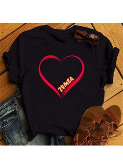 Generic Zumba Floral Print Short Sleeve T-Shirt Womens Top Fashionable Casual Style round Neck Fit Type Polyester Fiber Modal Fabric 30-Black 