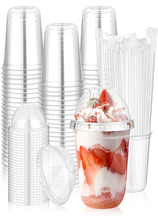 KesaPlan 50 Pcs 12 OZ Clear Plastic Cups with Dome Lids and Straws, Disposable Stemless Glasses Party Drinking Cup, Round Bottom To go Smoothie Milkshake Cup for Party Wedding Birthday Travel Holiday - Image 1