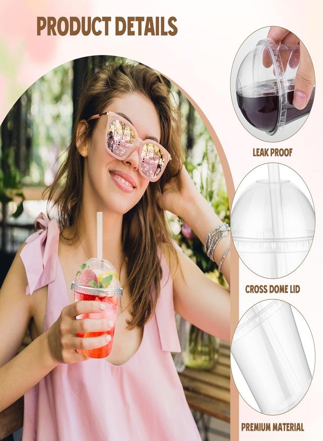 KesaPlan 50 Pcs 12 OZ Clear Plastic Cups with Dome Lids and Straws, Disposable Stemless Glasses Party Drinking Cup, Round Bottom To go Smoothie Milkshake Cup for Party Wedding Birthday Travel Holiday - Image 3