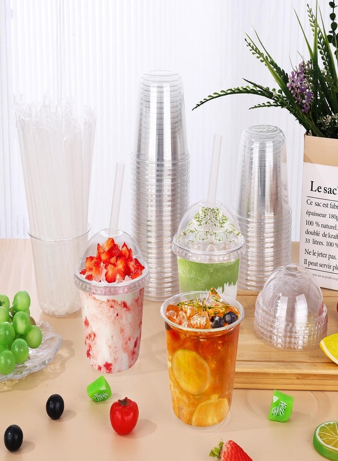 KesaPlan 50 Pcs 12 OZ Clear Plastic Cups with Dome Lids and Straws, Disposable Stemless Glasses Party Drinking Cup, Round Bottom To go Smoothie Milkshake Cup for Party Wedding Birthday Travel Holiday - Image 5