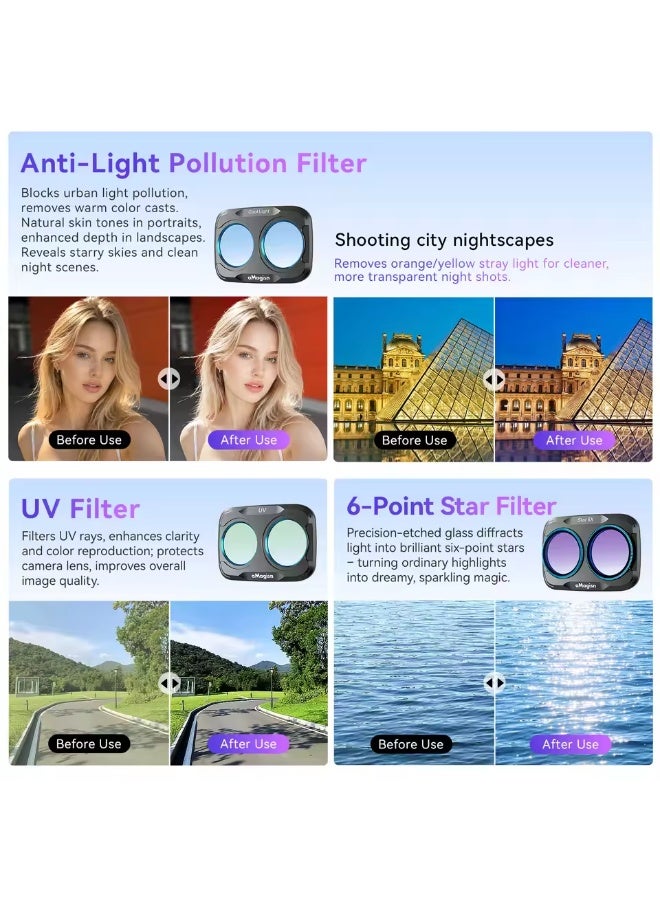 aMagisn Magnetic Lens Filter Kit for DJI Osmo Pocket 4P, 6-in-1 Optical Glass Filters: UV Protection, CPL Polarizer, ND Dimming, 6-Point Star, 1/4 Black Mist, Cool Tone Filter, Snap-On Quick Install, Ultra-Thin Gimbal Friendly Vlog Photography Accessory - Image 4