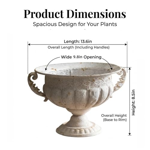 NOONEAU Vintage Urn Planter with Embossed Pattern, Decorative Flower Pot, Classic Round Plant Pot, European Shabby Chic Centerpiece for Mantel, Table, Entryway or Living Room Decor（13.6 * 11.9 * 8.5 in） - Image 2