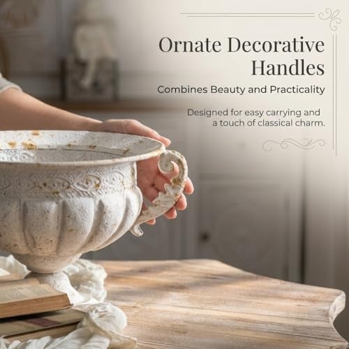 NOONEAU Vintage Urn Planter with Embossed Pattern, Decorative Flower Pot, Classic Round Plant Pot, European Shabby Chic Centerpiece for Mantel, Table, Entryway or Living Room Decor（13.6 * 11.9 * 8.5 in） - Image 3