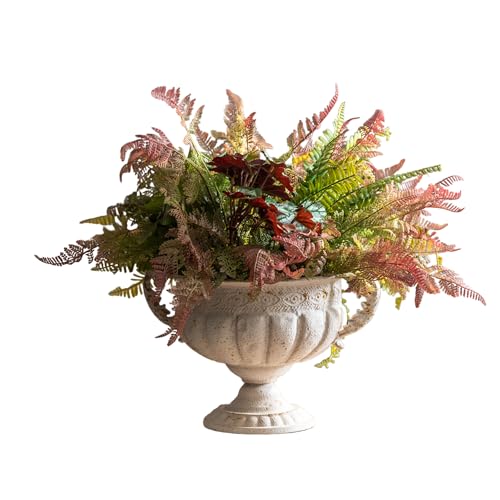 NOONEAU Vintage Urn Planter with Embossed Pattern, Decorative Flower Pot, Classic Round Plant Pot, European Shabby Chic Centerpiece for Mantel, Table, Entryway or Living Room Decor（13.6 * 11.9 * 8.5 in） - Image 1