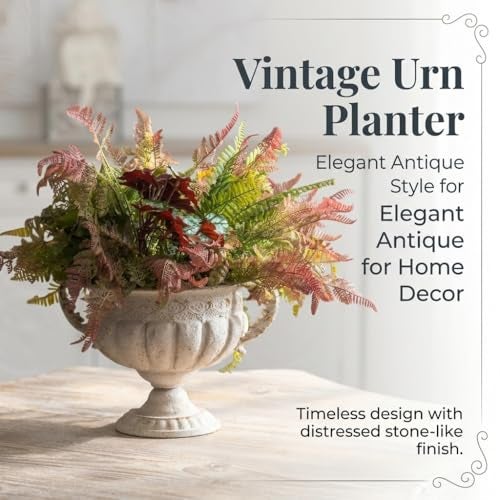 NOONEAU Vintage Urn Planter with Embossed Pattern, Decorative Flower Pot, Classic Round Plant Pot, European Shabby Chic Centerpiece for Mantel, Table, Entryway or Living Room Decor（13.6 * 11.9 * 8.5 in） - Image 5