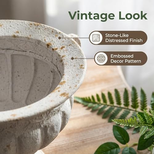 NOONEAU Vintage Urn Planter with Embossed Pattern, Decorative Flower Pot, Classic Round Plant Pot, European Shabby Chic Centerpiece for Mantel, Table, Entryway or Living Room Decor（13.6 * 11.9 * 8.5 in） - Image 4