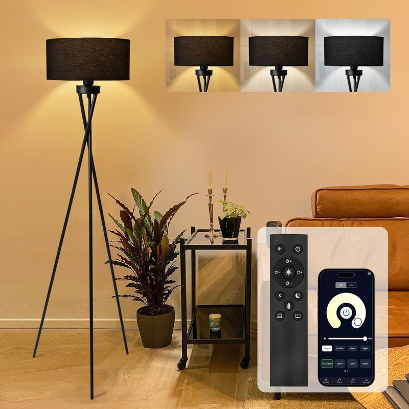 Perfin Triangle Floor Lamp Remote Control Dimmable Standing Lamp 12W Corner Floor Lamp, Suitable for Study, Bedroom, Living Room (Black) - Image 1