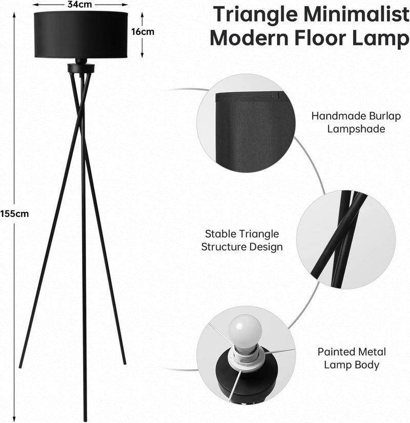 Perfin Triangle Floor Lamp Remote Control Dimmable Standing Lamp 12W Corner Floor Lamp, Suitable for Study, Bedroom, Living Room (Black) - Image 2