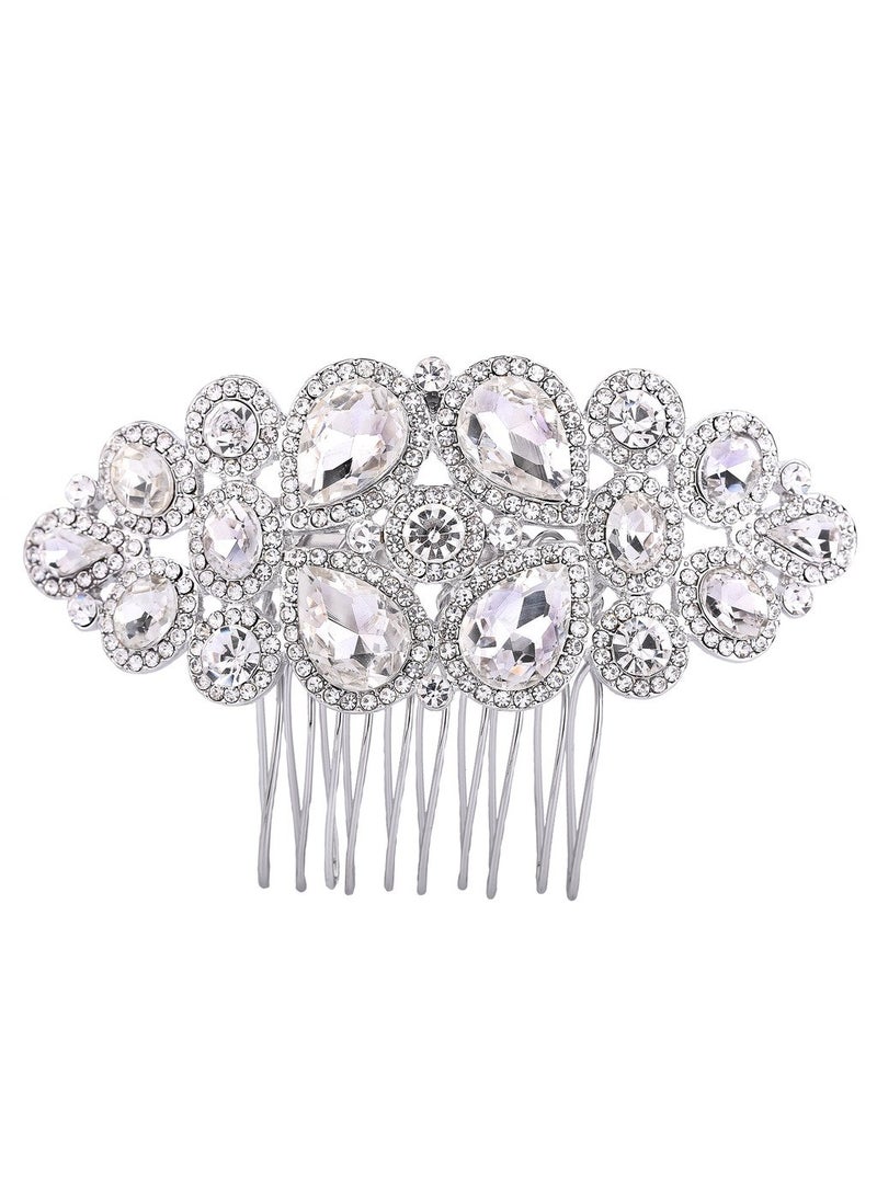EVER FAITH - EVER FAITH Womens Rhinestone Crystal Tear Drop Bridal Hair Side Comb Clear SilverTone - Image 1