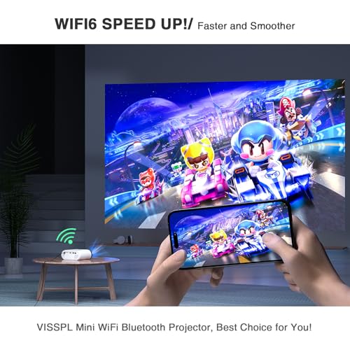 VISSPL Mini Projector with WiFi and Bluetooth, VISSPL Full HD 1080P Projector, Portable Outdoor Projector with Tripod, Home Theater Movie Phone Projector Compatible with Android/iOS/Windows/TV Stick/HDMI/USB - Image 3