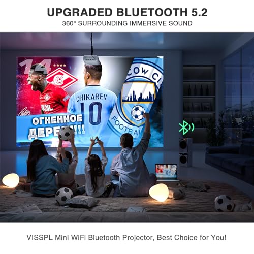 VISSPL Mini Projector with WiFi and Bluetooth, VISSPL Full HD 1080P Projector, Portable Outdoor Projector with Tripod, Home Theater Movie Phone Projector Compatible with Android/iOS/Windows/TV Stick/HDMI/USB - Image 4