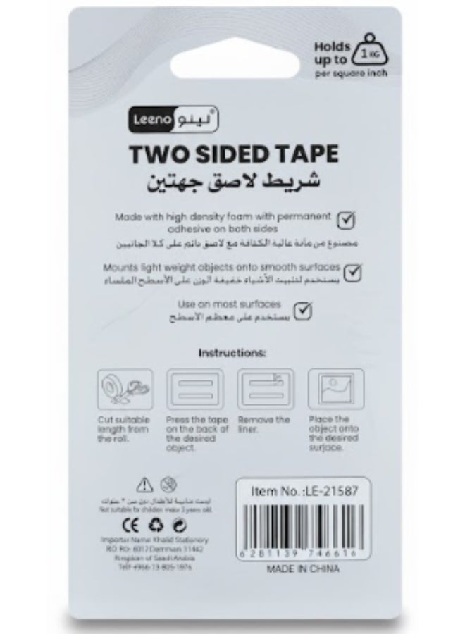 LEENO Permanent double-sided adhesive tape 1m × 12mm - Image 2
