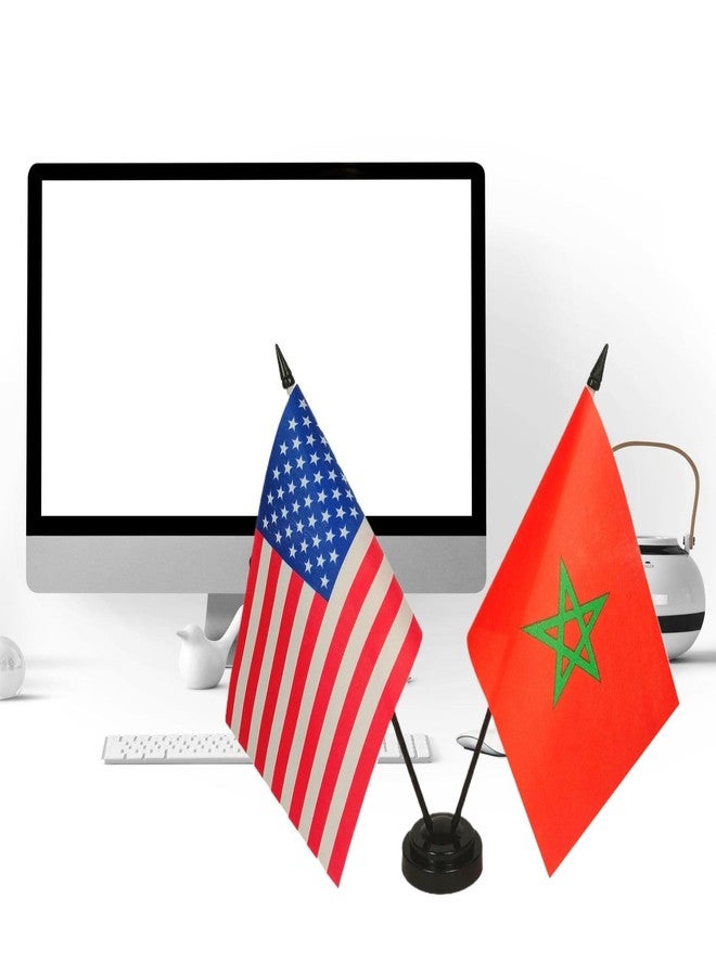 Zigvert America & Morocco Friendship Twin Desk Flag, US Morocco Table Flags, 8 x 5 Inches American & Moroccan Deluxe Desk Flag Set - Miniature USA & Morocco Stick Flag with Flag Stand - Image 2