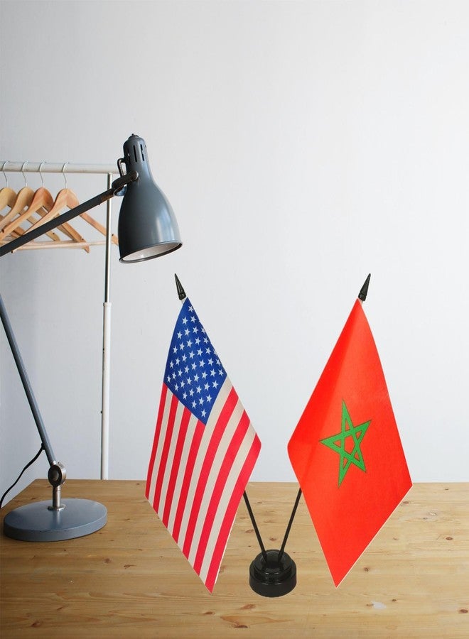 Zigvert America & Morocco Friendship Twin Desk Flag, US Morocco Table Flags, 8 x 5 Inches American & Moroccan Deluxe Desk Flag Set - Miniature USA & Morocco Stick Flag with Flag Stand - Image 3